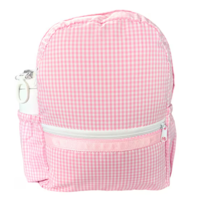 Pink Gingham Large Backpack with Pockets (Personalization Included)
