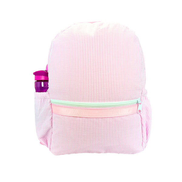 Pink Seersucker Large Backpack with Pockets (Personalization Included)