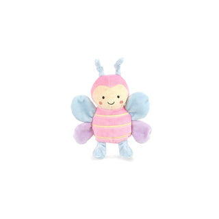 small plush butterfly with pink body and lavender and periwinkle wings