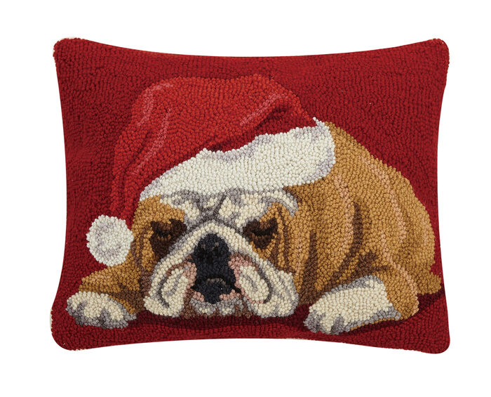 Bulldog w/ Santa Hat 14"X18" Pillow