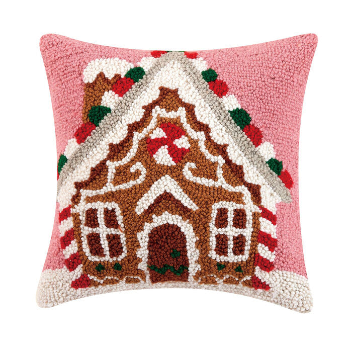 Gingerbread House w/ Candy Cane 14"x14" Pillow