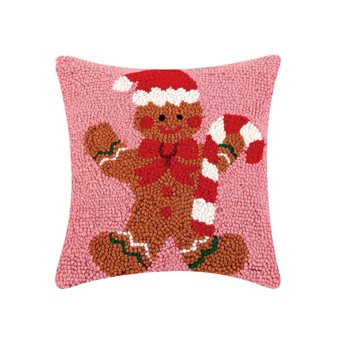 Gingerbread Man w/ Candy Cane 10"X10" Pillow