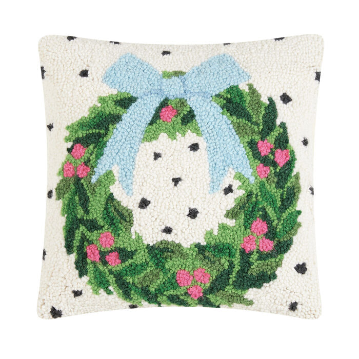 Spotted Holiday Wreath 14"x14" Pillow