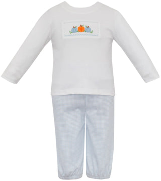 Petit Bebe Boy's- 3 Pumpkins LS Shirt w/ Blue Gingham Pants - J.A. Whitney