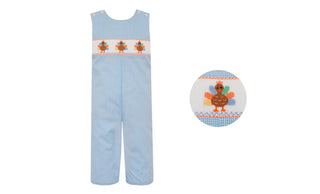Petit Bebe Boy's Blue Check Turkey Long Jon Jon