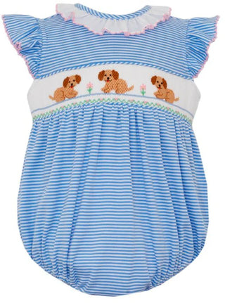 Petit Bebe Girl's Puppies Blue Stripe Knit Bubble