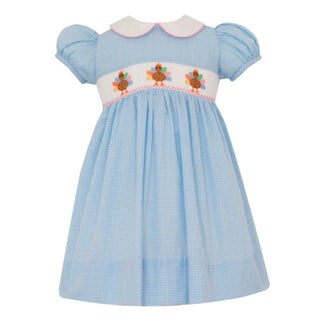 Petit Bebe Girl's Blue Check Turkey Dress