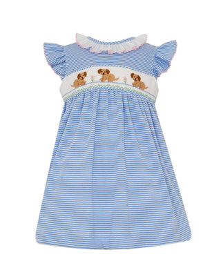 Petit Bebe Girl's Puppies Blue Stripe Knit Dress