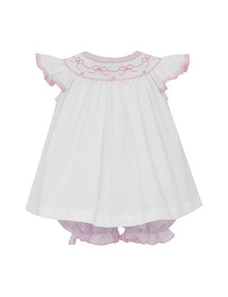 Petit Bebe Pink Bows - Pink Stripe Bloomer Set w/White Poplin Blouse