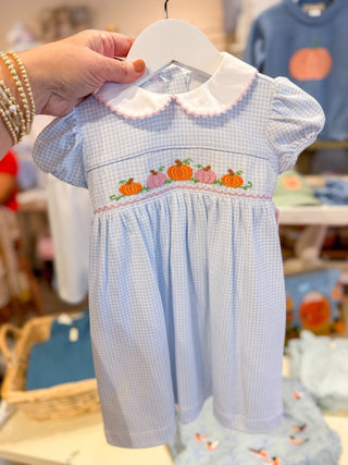 Petit Bebe Girl's Blue Gingham w/ Pumpkins Knit Dress - J.A. Whitney