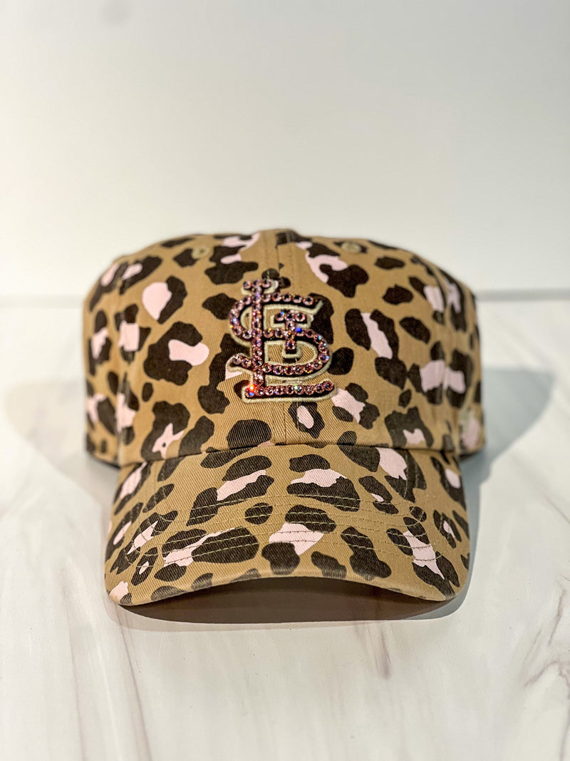 Pink Leopard STL Bling Baseball Hat w/Pink Crystals