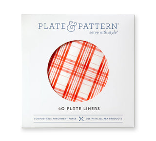 Red plaid plate liner — styled holiday table by Plate & Pattern