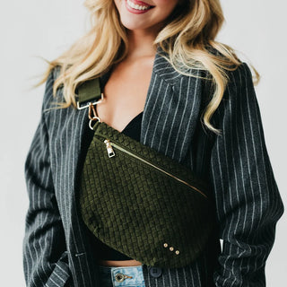 Suede Westlyn Woven Bum Bag in Olive by Pretty Simple