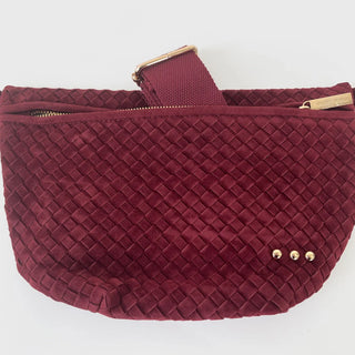 Suede Westlyn Woven Bum Bag in Burgundy by Pretty Simple