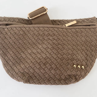 Suede Westlyn Woven Bum Bag in Taupe by Pretty Simple