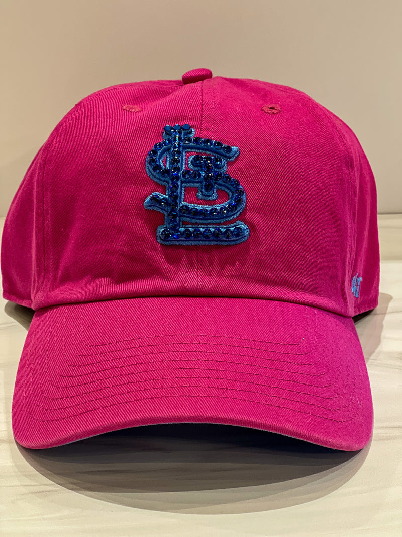 Raspberry STL Bling Baseball Hat w/Blue Crystals