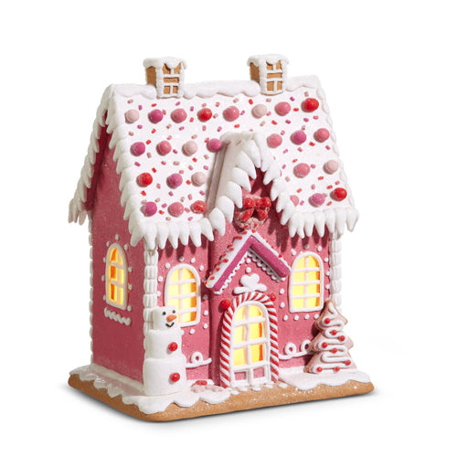 11.5" Pink Lighted Gingerbread House