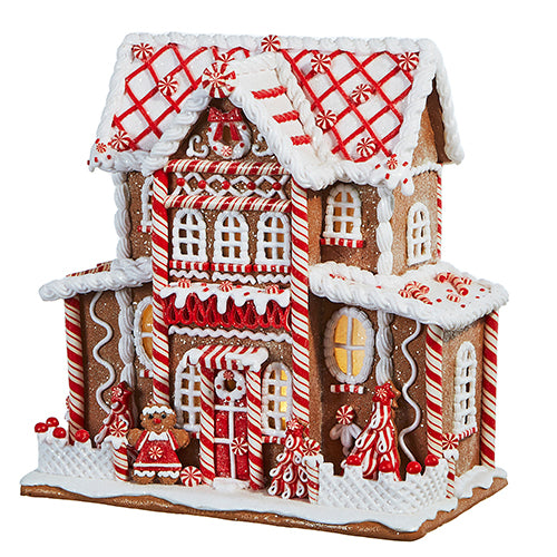 13" Lighted Peppermint Gingerbread House