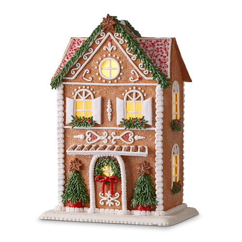 13" Lighted Gingerbread House w/ Trees