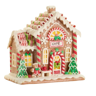 9.25" Lighted Gingerbread Cafe Shop