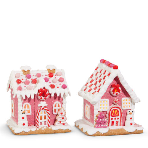 5.5" Lighted Pink Gingerbread House Ornament