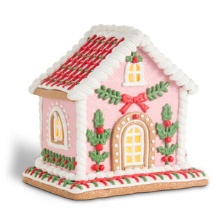 8.25" Lighted Pink Gingerbread House