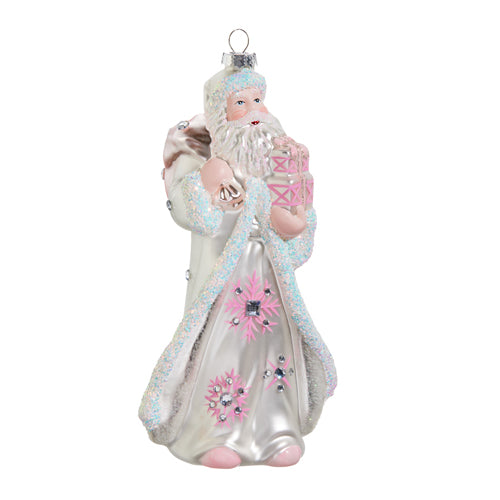 8" Pink & White Santa Ornament