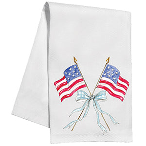 American Flags w/ Blue Gingham Bow - Kitchen Towel