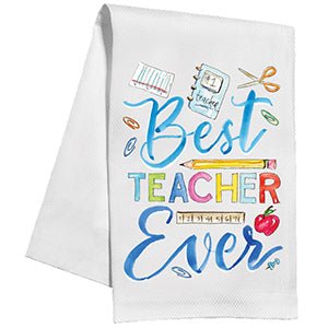 Best Teacher Ever Blue Icons - Kitchen Towel - J.A. Whitney