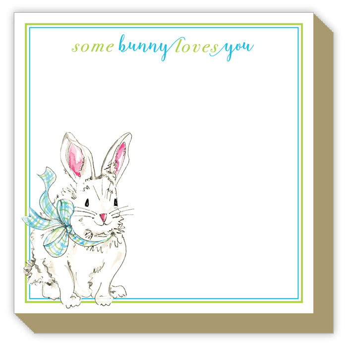 Bunny in Blue Plaid Bow - Mini Luxe Notepad