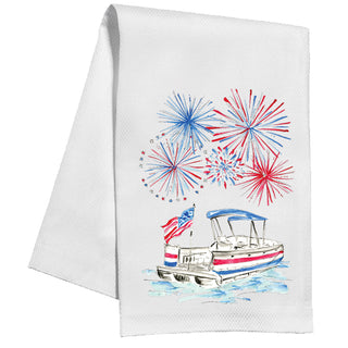 Party Boat Under Fireworks - Kitchen Towel