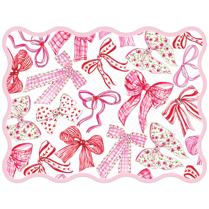 Red & Pink Valentine Bows Wavy Border - Paper Placemat