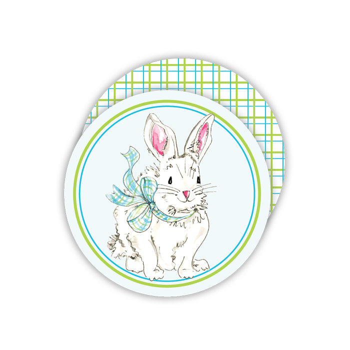 Bunny in Blue Plaid Round Coasters