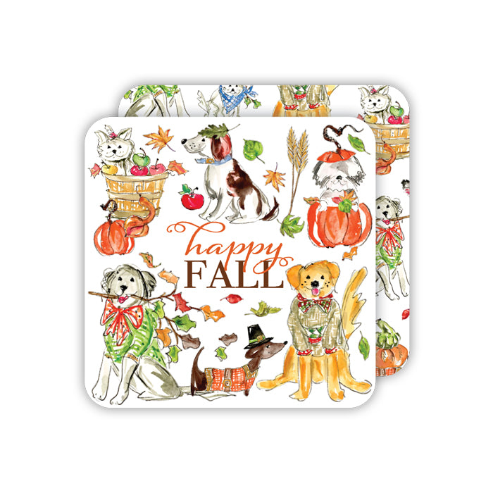 Fall Party Pooches  - Square Coasters