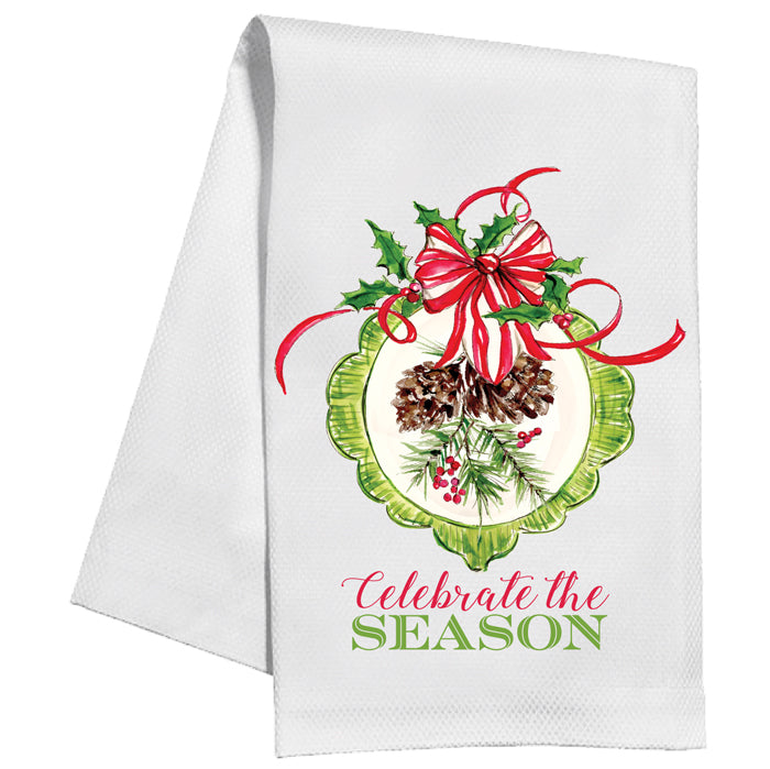 Frame w/ Holly Berries & Red Bow - Kitchen Towel