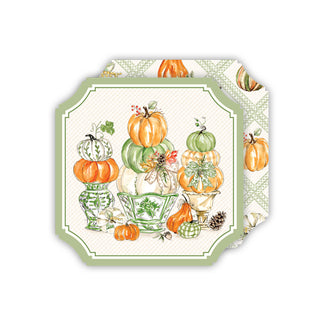 Green Chinoiserie & Orange Pumpkins - Square Coasters