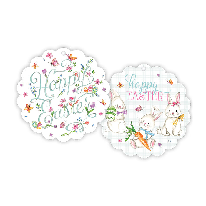 Happy Easter Spring Flowers Scalloped Gift Tag