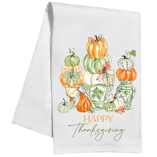 Happy Thanksgiving Green Chinoiserie - Kitchen Towel