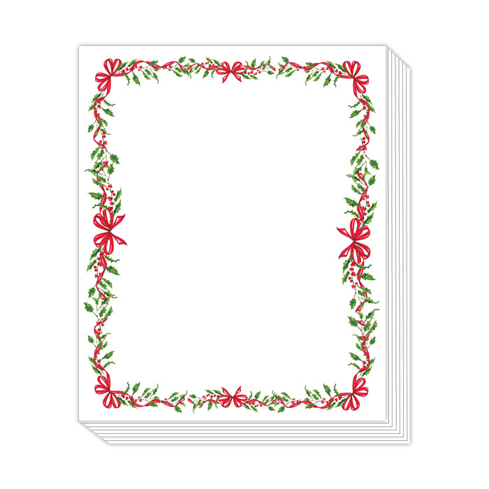 Holly w/ Red Bows Border - Short Stack Notepad