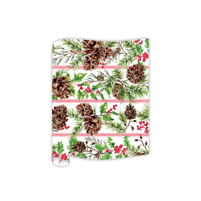 Pine Cone & Holly Stripe Table Runner - Rosanne Beck