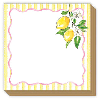 Lemons Yellow Stripes w/ Pink Wave Border - Luxe Notepad