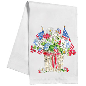 Patriotic Flowers & Flags in Basket Planter - Kitchen Towel