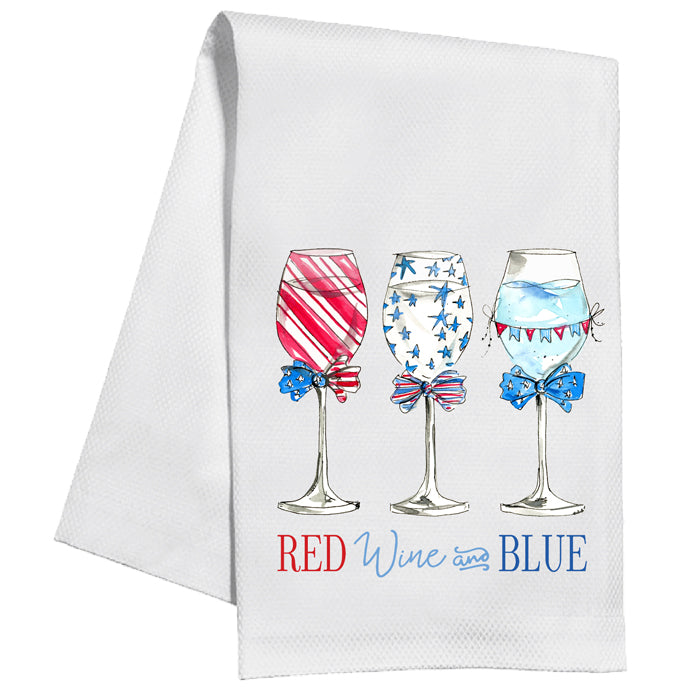 Red Wine & Blue Wine Glasses - Kitchen Towel