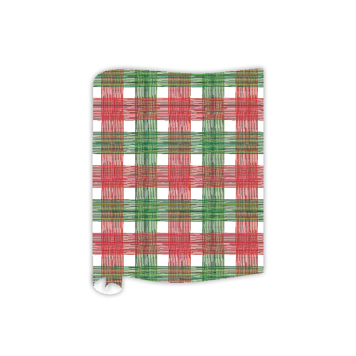 Cross-stitch Hunter Green & Red Plaid Table Runner - Rosanne Beck