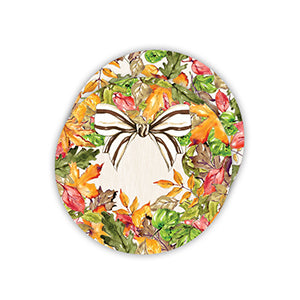 Round Autumn Leaves Wreath w/Bow - Paper Coasters