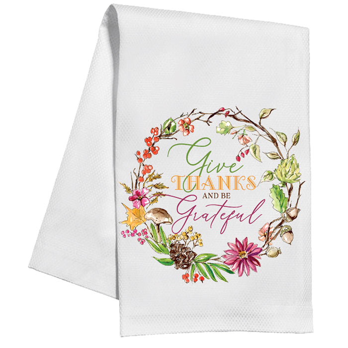 Give Thanks & Be Grateful Fall Wreath - Kitchen Towel