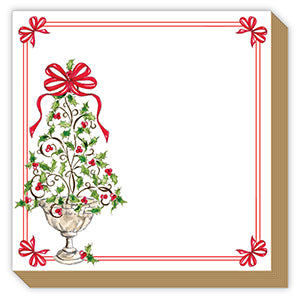 Holly Topiary w/ Red Bow - Luxe Notepad