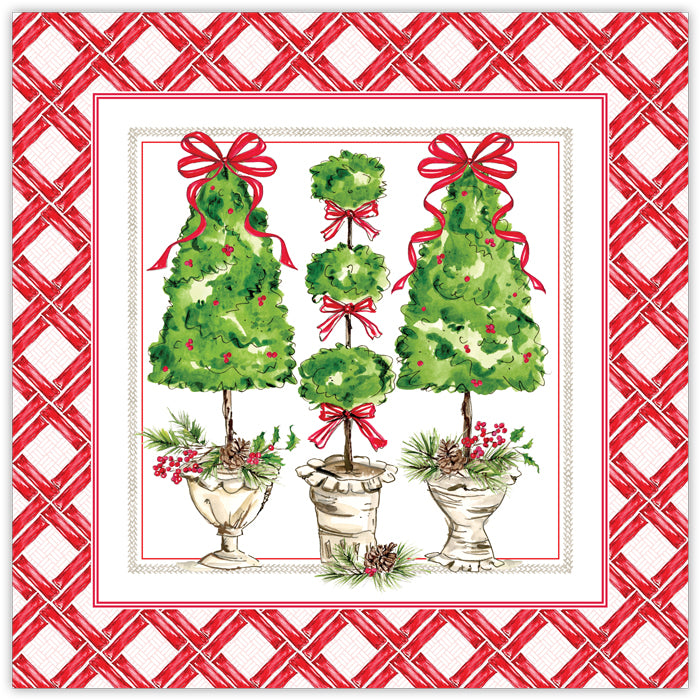 Topiaries w/ Pine Cones & Red Bows - Sq Paper Placemat