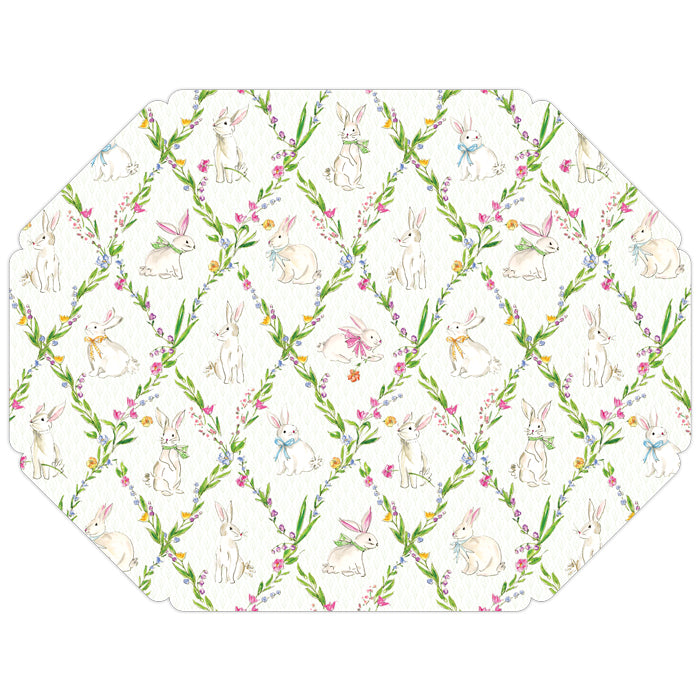 Bunnies in Greenery Trellis - Die Cut Paper Placemat