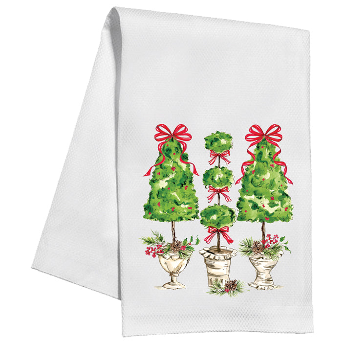 Christmas Topiaries w/ Red Bows - Kitchen Towel